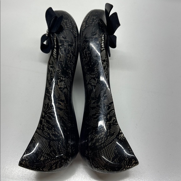 Melissa Mel Pop II Jelly Ballet Flats Shoes Slip On Lace Bow Black Womens Size 7 - Picture 7 of 10